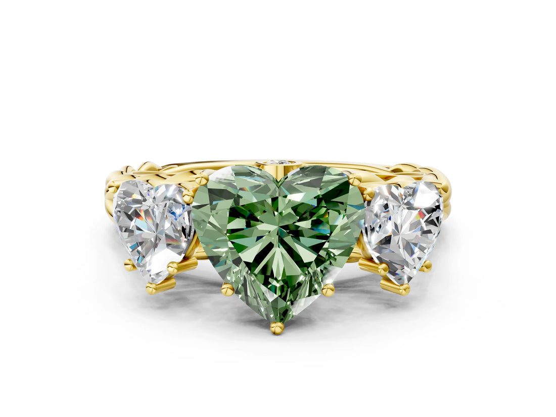 Yellow gold Three-Stone Fancy Green Heart Cut Diamond Braided Band Ring with Four-Prong Setting_40