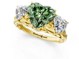 Yellow gold Three-Stone Fancy Green Heart Cut Diamond Braided Band Ring with Four-Prong Setting_41