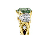 Yellow gold Three-Stone Fancy Green Heart Cut Diamond Braided Band Ring with Four-Prong Setting_45