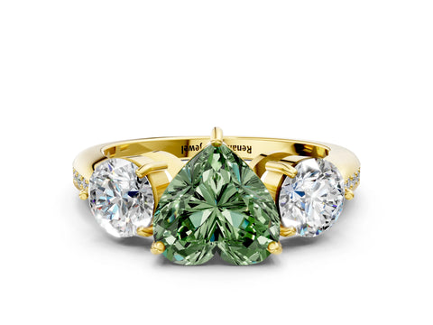 Yellow gold Three-Stone Fancy Green Heart Cut Diamond Channel Set Engagement Ring with Prong Setting_12