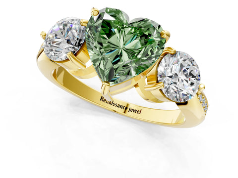 Yellow gold Three-Stone Fancy Green Heart Cut Diamond Channel Set Engagement Ring with Prong Setting_13