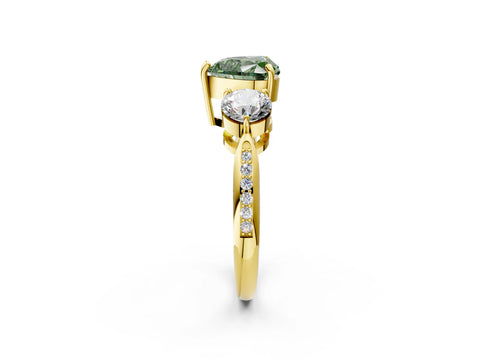 Yellow gold Three-Stone Fancy Green Heart Cut Diamond Channel Set Engagement Ring with Prong Setting_14