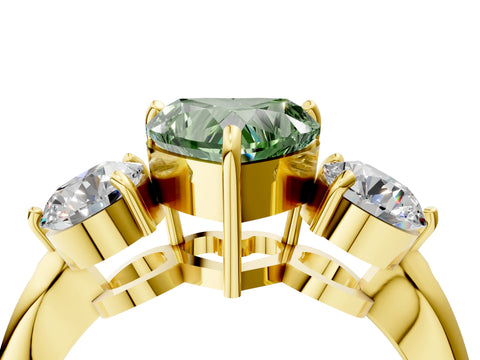 Yellow gold Three-Stone Fancy Green Heart Cut Diamond Channel Set Engagement Ring with Prong Setting_16
