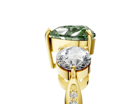 Yellow gold Three-Stone Fancy Green Heart Cut Diamond Channel Set Engagement Ring with Prong Setting_17