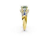 Yellow gold Three-Stone Fancy Green Heart Cut Diamond Engagement Ring with Pave Band and Prong Setting_2
