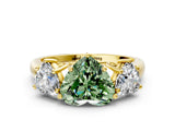 Yellow gold Three-Stone Fancy Green Heart Cut Diamond Engagement Ring with Prong Setting_3