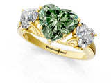 Yellow gold Three-Stone Fancy Green Heart Cut Diamond Engagement Ring with Prong Setting_4