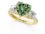 Yellow gold Three-Stone Fancy Green Heart  Cut Diamond Pavé Band with Four-Prong Setting_1