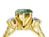 Yellow gold Three-Stone Fancy Green Heart  Cut Diamond Pavé Band with Four-Prong Setting_4