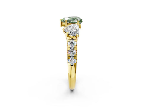 Yellow gold Three-Stone Fancy Green Heart Cut Diamond Pavé Band with Prong Setting_2