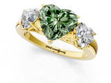 Yellow gold Three-Stone Fancy Green Heart  Cut Diamond Ring with Channel-Set Band and Four-Prong Setting_18