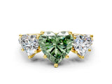Yellow gold Three-Stone Fancy Green Heart Cut Diamond Ring with Pavé Band and Prong Setting_46