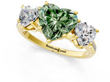 Yellow gold Three-Stone Fancy Green Heart Cut Diamond Ring with Pavé Band and Prong Setting_47
