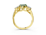 Yellow gold Three-Stone Fancy Green Heart Cut Diamond Ring with Pavé Band and Prong Setting_49
