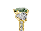 Yellow gold Three-Stone Fancy Green Heart Cut Diamond Ring with Pavé Band and Prong Setting_51