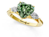 Yellow gold Three-Stone Fancy Green Heart Cut Diamond Ring with Pear  Side Stones in Four-Prong Setting_37