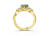 Yellow gold Three-Stone Fancy Green Heart Cut Diamond Ring with Pear  Side Stones in Four-Prong Setting_39