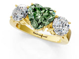 Yellow gold Three-Stone Fancy Green Heart Cut Diamond Ring with Round Side Stones, Classic Band, and Four-Prong Setting_1