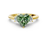 Yellow gold Three-Stone Fancy Green Heart  Cut Diamond Solitaire with Prong Setting and Classic Band