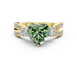 Yellow gold Three-Stone Fancy Green Heart  Cut Diamond Twist Band with Prong Setting