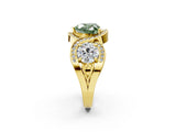 Yellow gold Three-Stone Fancy Green Heart Cut Diamond Wave Pave Band with Prong Setting_2
