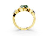 Yellow gold Three-Stone Fancy Green Heart Cut Diamond Wave Pave Band with Prong Setting_3