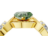 Yellow gold Three-Stone Fancy Green Heart Cut Diamond Wave Pave Band with Prong Setting_4