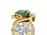 Yellow gold Three-Stone Fancy Green Heart Cut Diamond Wave Pave Band with Prong Setting_5