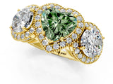 Yellow gold Three-Stone Fancy Green Heart Cut Halo Diamond Milgrain Band with Four-Prong Setting_1