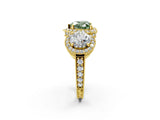 Yellow gold Three-Stone Fancy Green Heart Cut Halo Diamond Milgrain Band with Four-Prong Setting_2