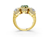 Yellow gold Three-Stone Fancy Green Heart Cut Halo Diamond Milgrain Band with Four-Prong Setting_3