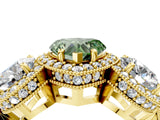 Yellow gold Three-Stone Fancy Green Heart Cut Halo Diamond Milgrain Band with Four-Prong Setting_4