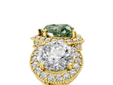 Yellow gold Three-Stone Fancy Green Heart Cut Halo Diamond Milgrain Band with Four-Prong Setting_5