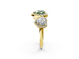 Yellow gold Three-Stone Fancy Green Heart Cut Halo Diamond Ring with Pave Band and Four-Prong Setting_2