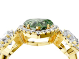 Yellow gold Three-Stone Fancy Green Heart Cut Halo Diamond Ring with Pave Band and Four-Prong Setting_4