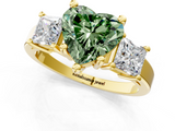 Yellow gold Three-Stone Fancy Green Heart  Cut Solitaire Ring with Prong Setting_4