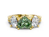 Yellow gold Three-Stone Fancy Green Heart  Diamond Milgrain Pave Band with Prong Setting 1