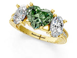 Yellow gold Three-Stone Fancy Green Heart  Diamond Milgrain Pave Band with Prong Setting 2