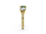 Yellow gold Three-Stone Fancy Green Heart  Diamond Milgrain Pave Band with Prong Setting 3
