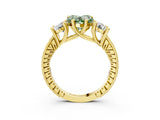 Yellow gold Three-Stone Fancy Green Heart  Diamond Milgrain Pave Band with Prong Setting 4