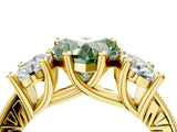 Yellow gold Three-Stone Fancy Green Heart  Diamond Milgrain Pave Band with Prong Setting 5