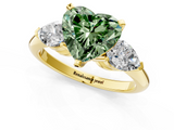 Yellow gold Three-Stone Fancy Green Heart  Diamond Ring with Pear Side Stones in Four-Prong Setting_1