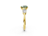 Yellow gold Three-Stone Fancy Green Heart  Diamond Ring with Pear Side Stones in Four-Prong Setting_2