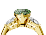 Yellow gold Three-Stone Fancy Green Heart  Diamond Ring with Pear Side Stones in Four-Prong Setting_4