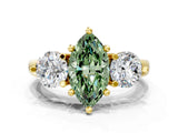 Yellow gold Three-Stone Fancy Green Marquise  Brilliant Cut Solitaire Ring with Prong Setting on a Classic Band 1