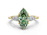 Yellow gold Three-Stone Fancy Green Marquise Cut Brilliant Diamond Solitaire Ring with Tapered Band and Four-Prong Setting_6