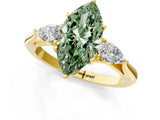 Yellow gold Three-Stone Fancy Green Marquise Cut Brilliant Diamond Solitaire Ring with Tapered Band and Four-Prong Setting_7