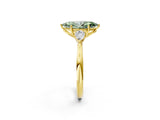Yellow gold Three-Stone Fancy Green Marquise Cut Brilliant Diamond Solitaire Ring with Tapered Band and Four-Prong Setting_8