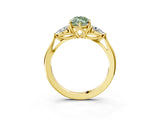 Yellow gold Three-Stone Fancy Green Marquise Cut Brilliant Diamond Solitaire Ring with Tapered Band and Four-Prong Setting_9