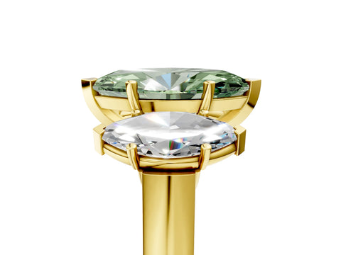 Yellow gold Three-Stone Fancy Green Marquise Cut Brilliant Diamond Trellis Ring with Comfort Fit Band_5
